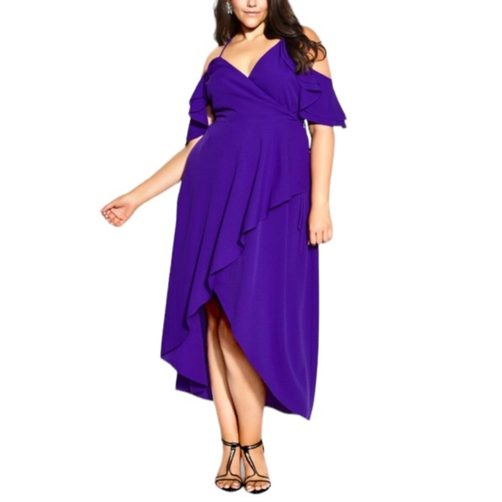 City Chic Purple Cold-Shoulder Maxi Dress